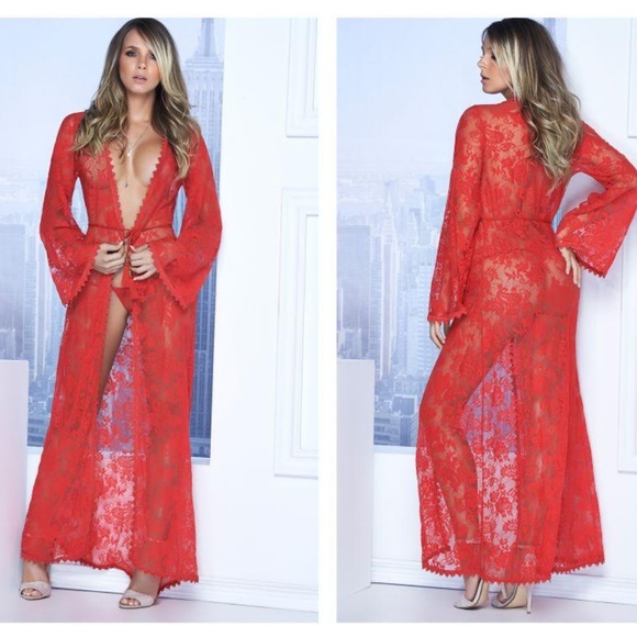 Mapale Other - Long Lace Robe Color Red - NWT